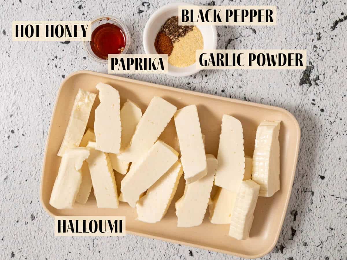 Ingredients for air fryer halloumi recipe.